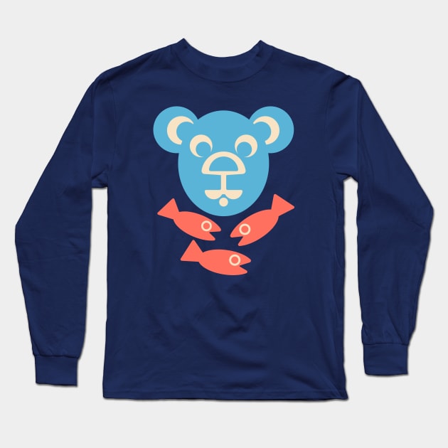 CUTE BEAR AND FISH Friendly Kawaii Kids Wild Forest Animal - UnBlink Studio by Jackie Tahara Long Sleeve T-Shirt by UnBlink Studio by Jackie Tahara